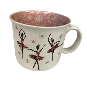 Ballerina Snowflake Mug Pink & White Winter Holiday Coffee Tea Cup